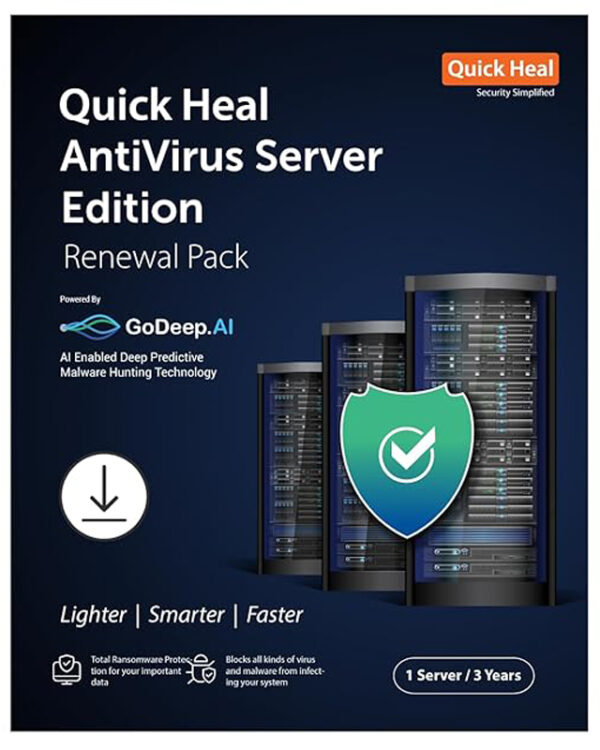Quick Heal Antivirus Server Edition - Renewal, 1 Server, 3 Years, Email Delivery